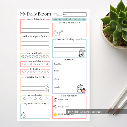 My Daily Bloom Self-Care Planner Notepad: 50 Page Tear Off Style Notepad