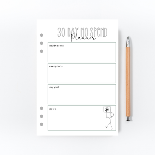 30 Day No Spend Planner Page for Bullet Journal