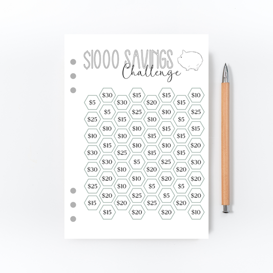 $1000 Savings Challenge Page for Bullet Journal