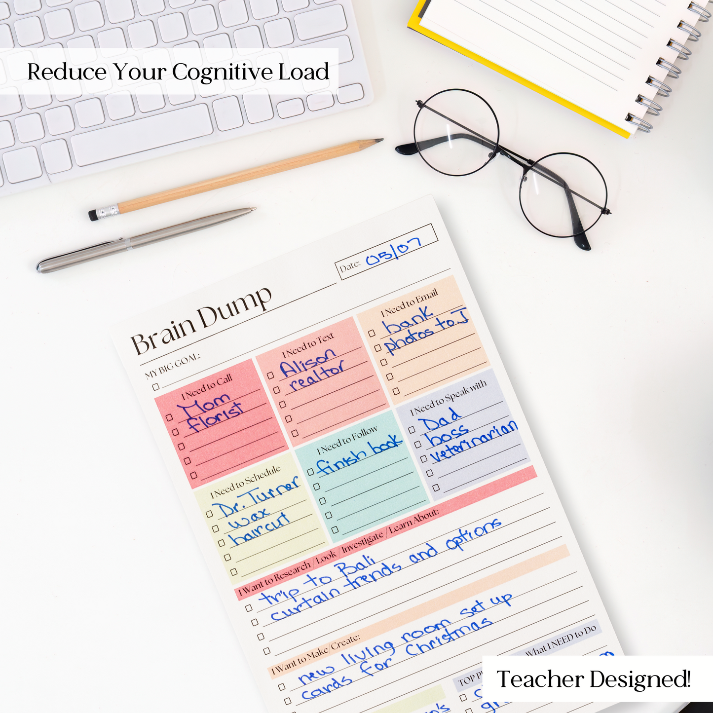 Brain Dump Planner Notepad in Rainbow