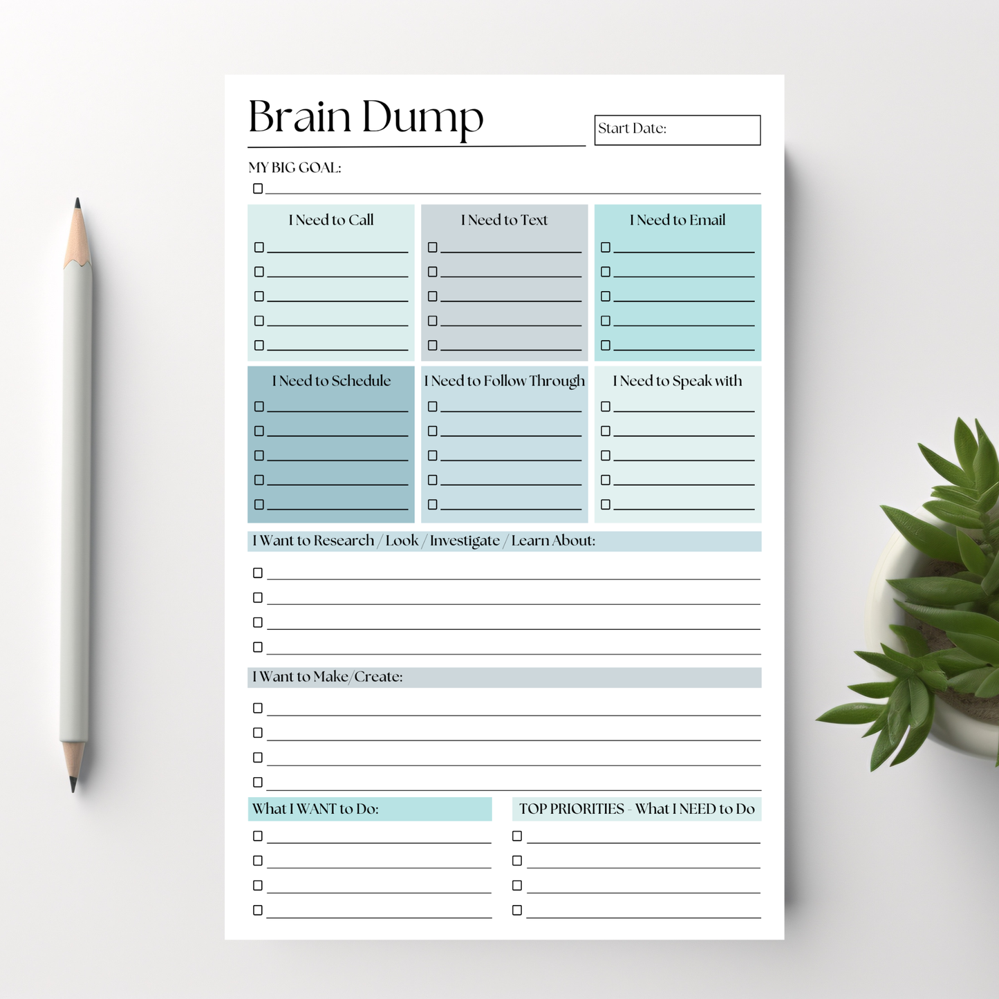 Brain Dump Planner Notepad in Blue