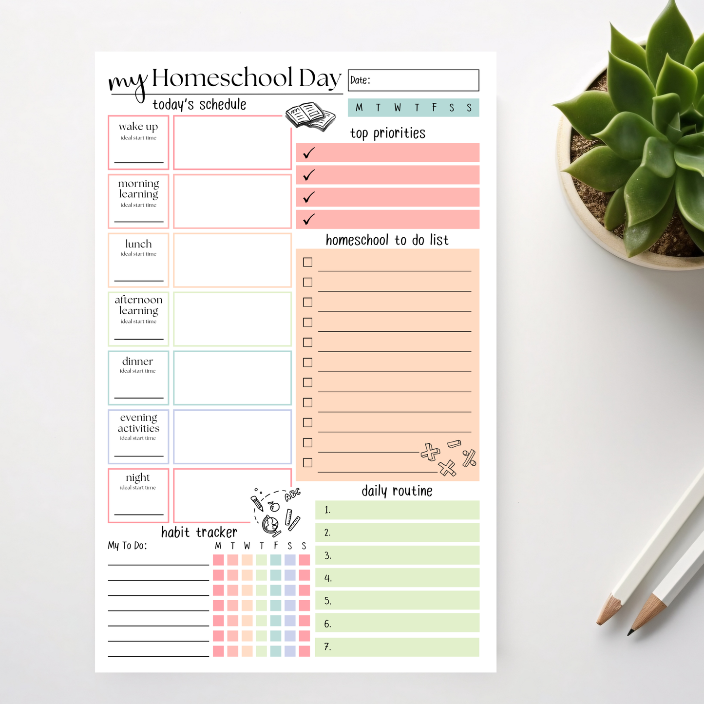 Homeschool Schedule and Daily Planner 50 Page Notepad
