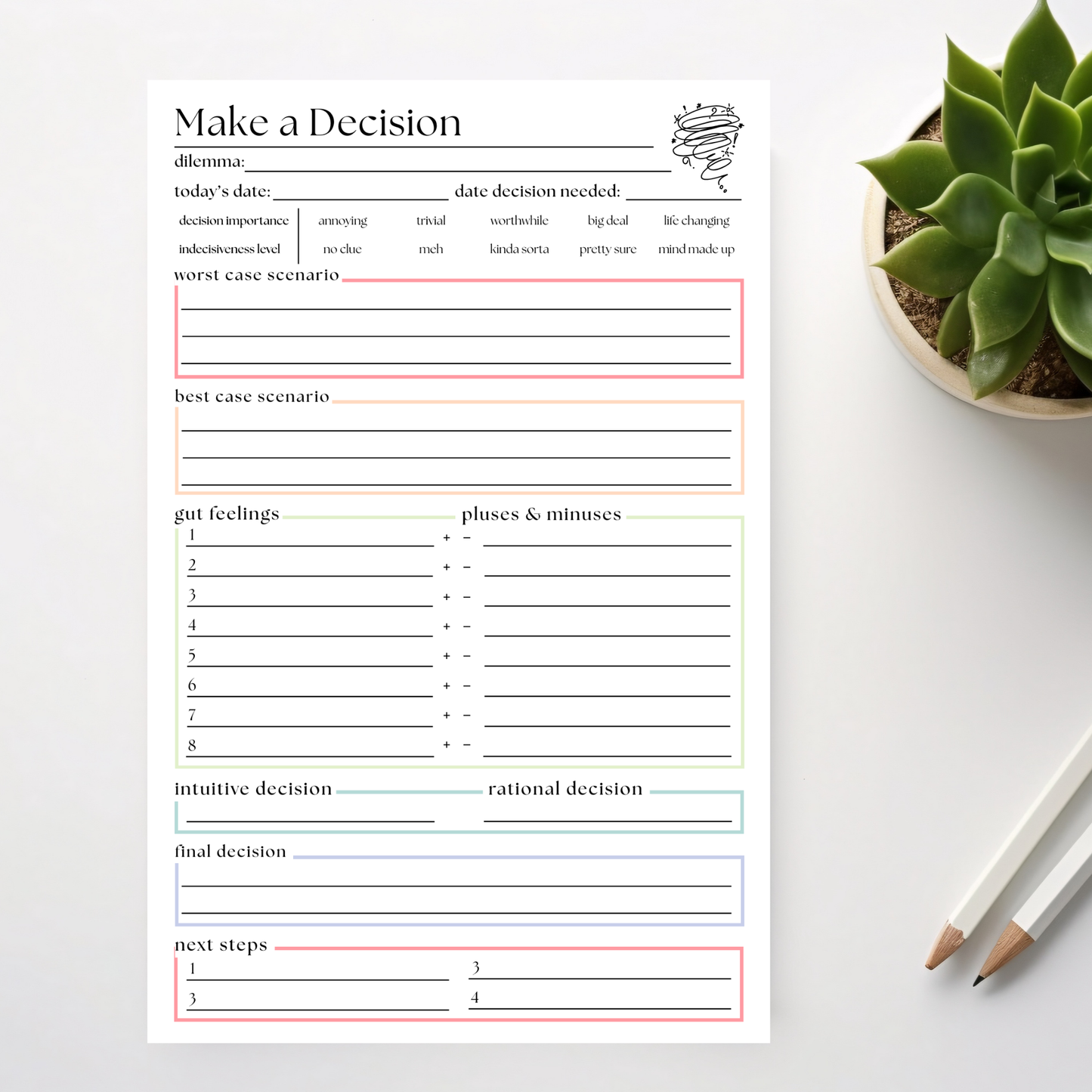 Decision Making Planner Notepad: 50 Page Tear Off Style Notepad