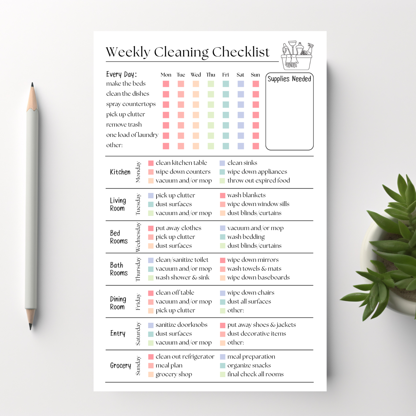 Weekly Cleaning Checklist Notepad