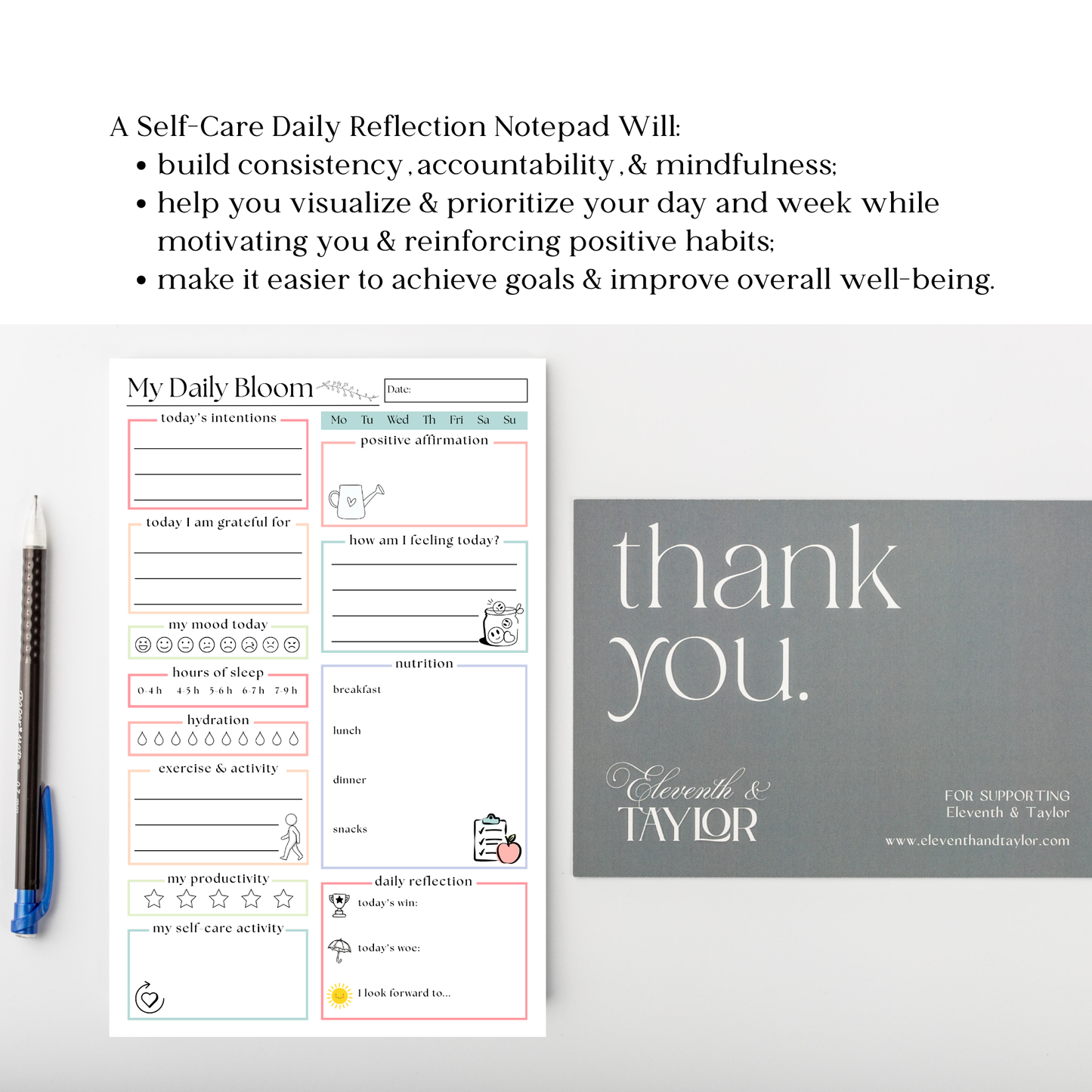 My Daily Bloom Self-Care Planner Notepad: 50 Page Tear Off Style Notepad