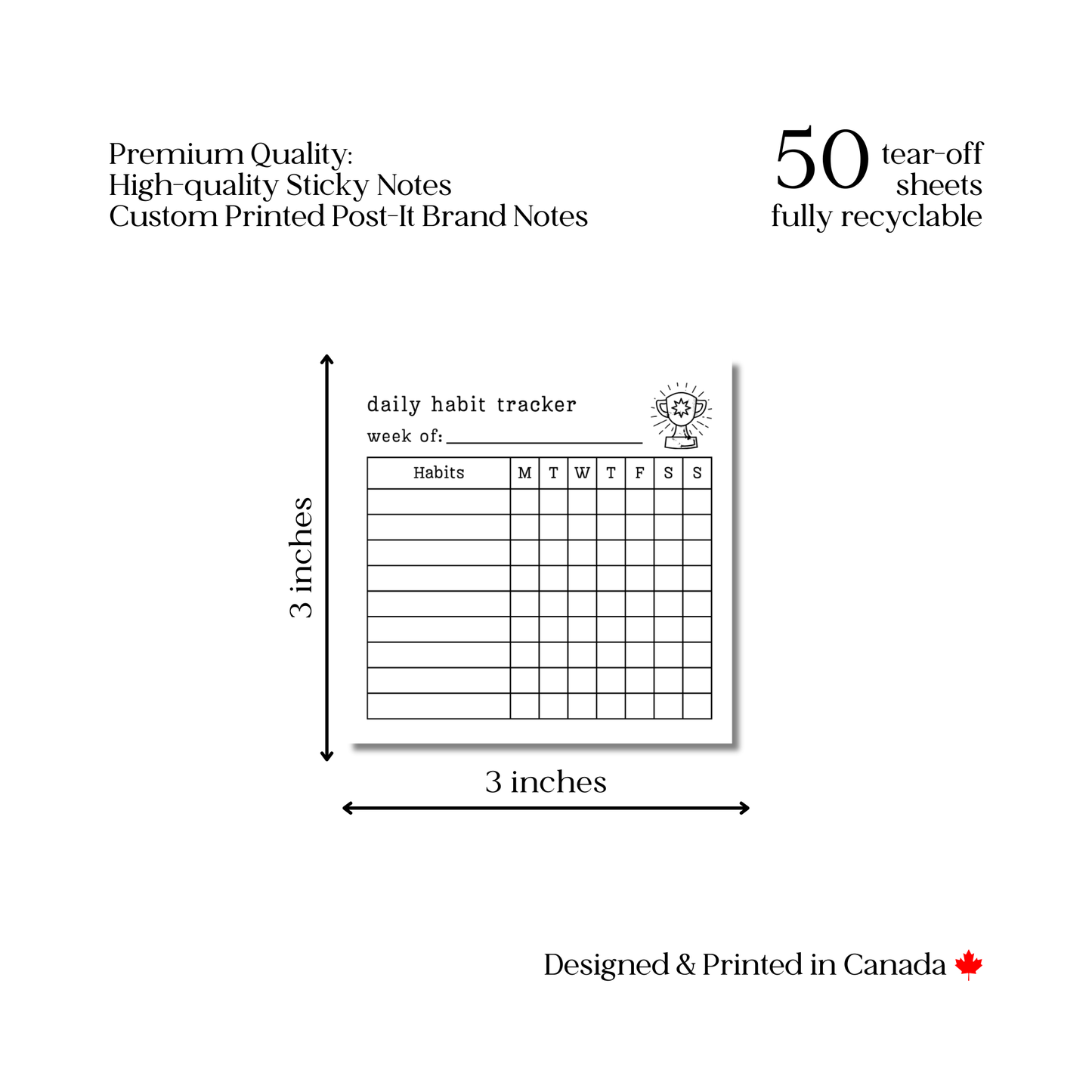 Daily Habit Tracker: 50 Sheet Post-It Note Notepad