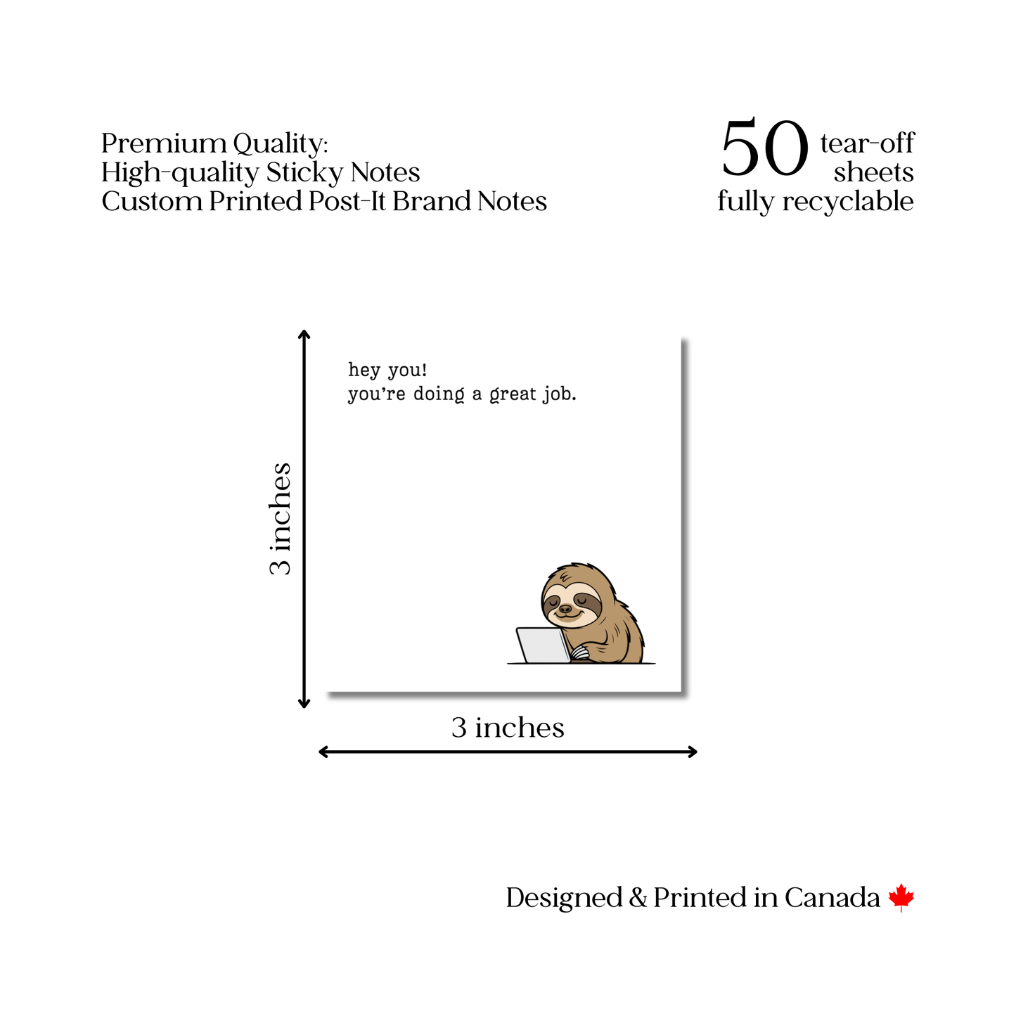 Sloth Themed 50 Sheet Post-It Note Notepad