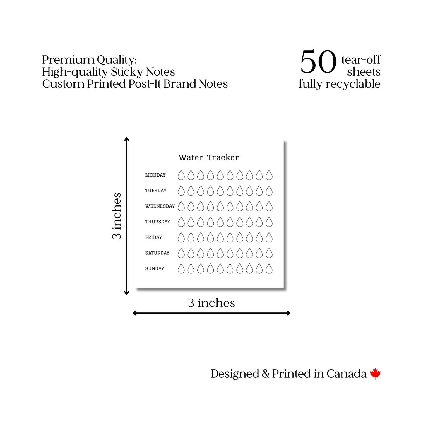 Daily Hydration Tracker: 50 Sheet Post-It Note Notepad