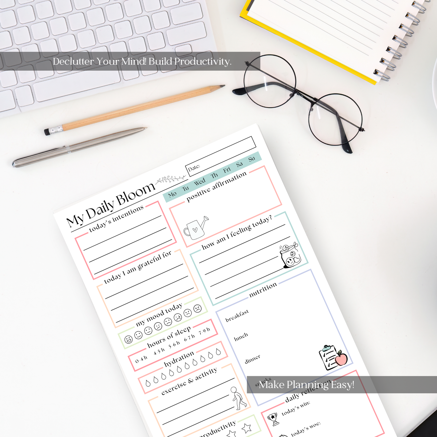 My Daily Bloom Self-Care Planner Notepad: 50 Page Tear Off Style Notepad