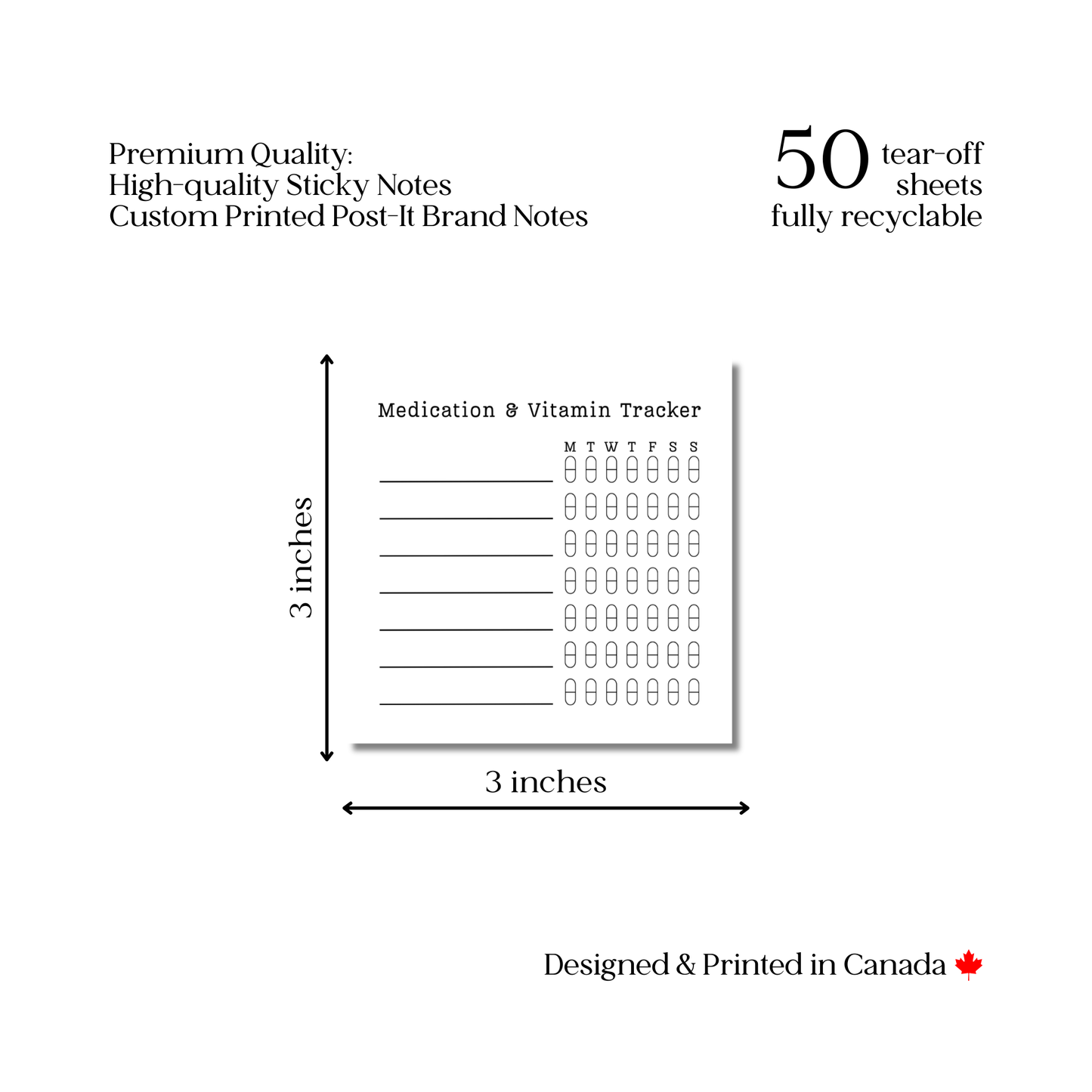Medication and Vitamin Log: 50 Page Tear-Off Notepad