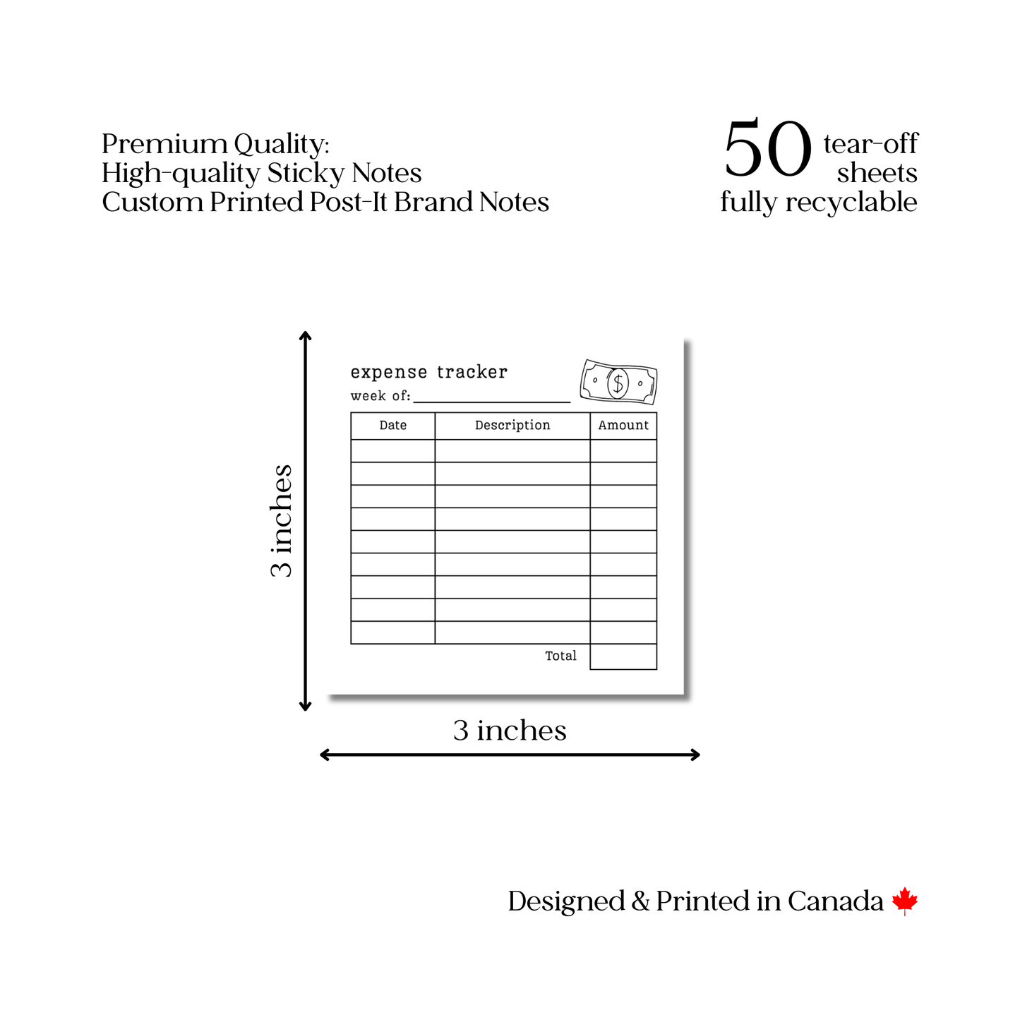 Expense Tracker: 50 Sheet Post-It Note Notepad
