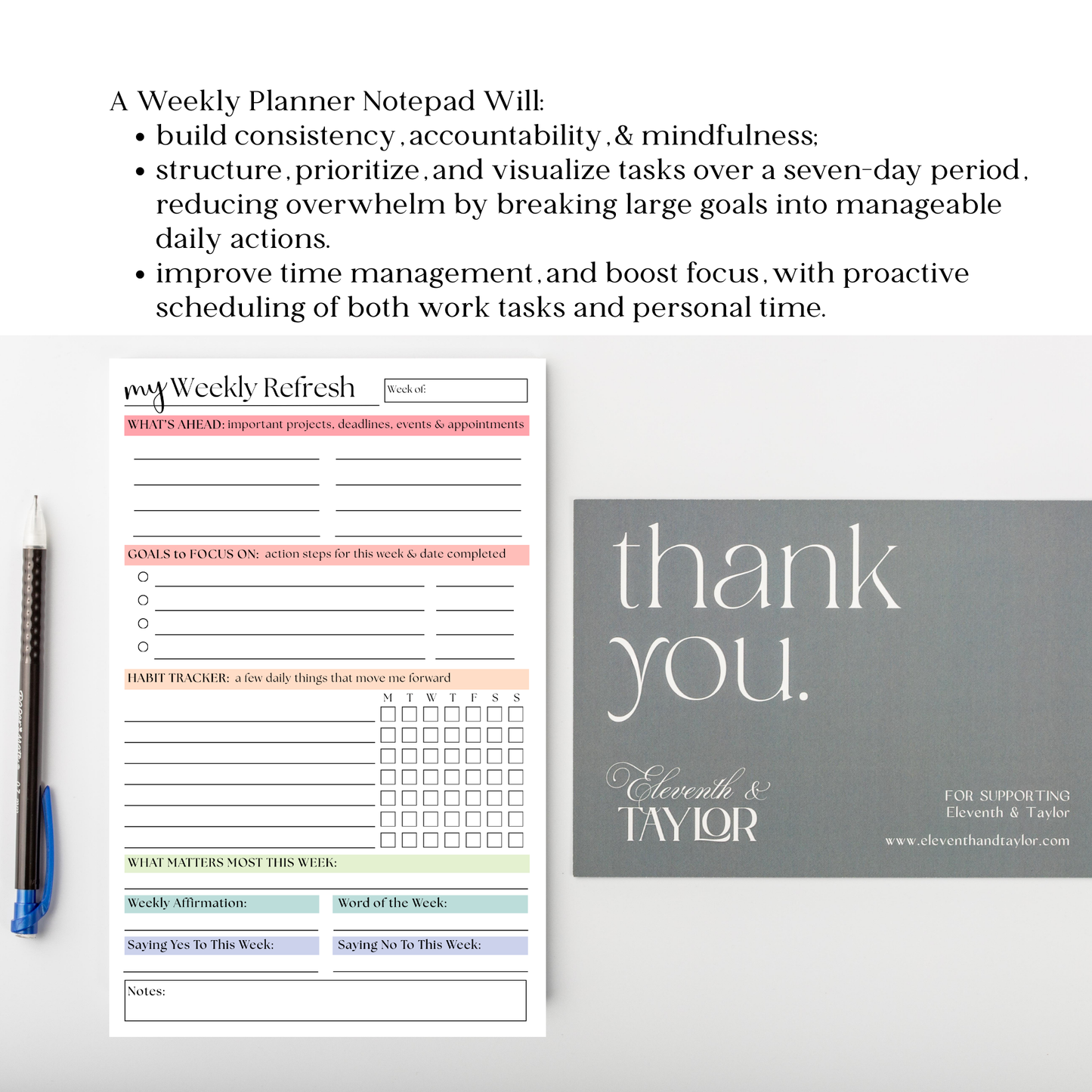 My Weekly Refresh Self-Care Planner Notepad: Portable Size, 50 Page Tear Off Style