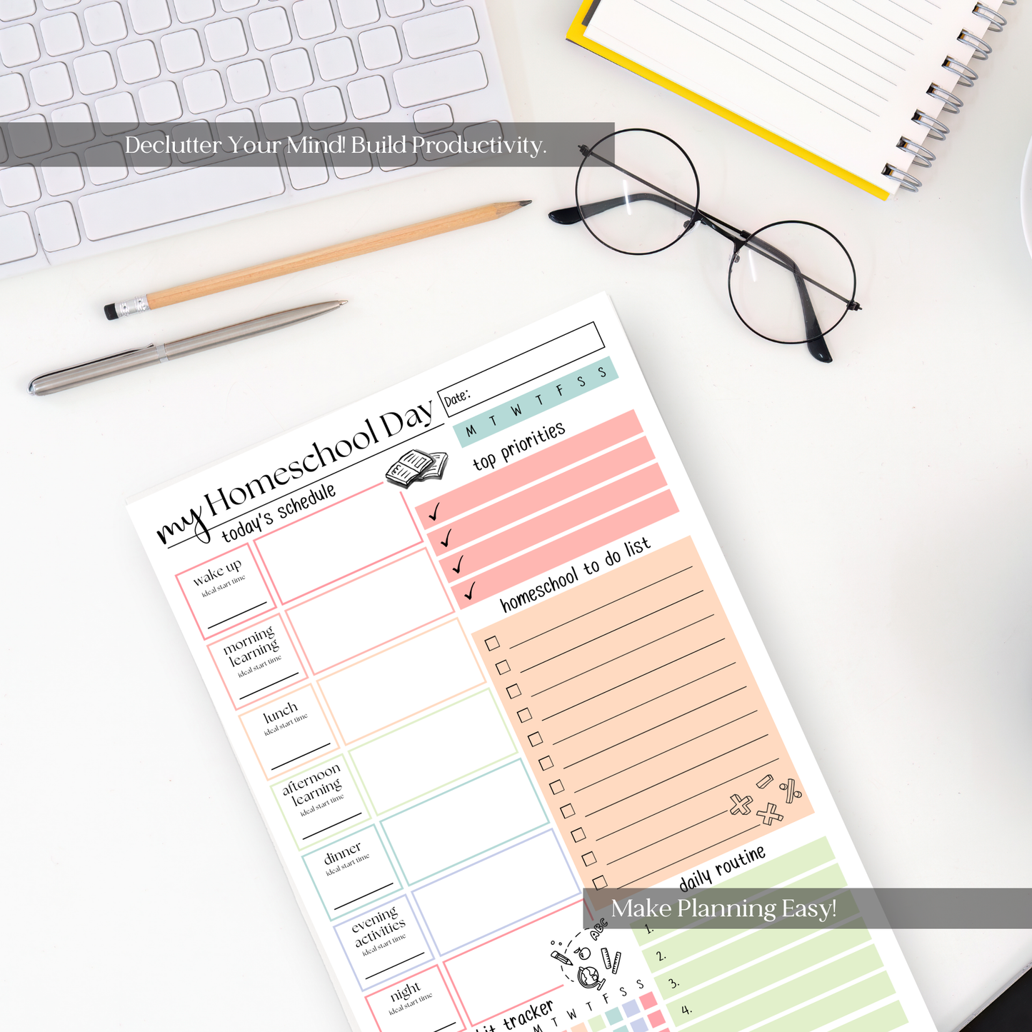 Homeschool Schedule and Daily Planner 50 Page Notepad