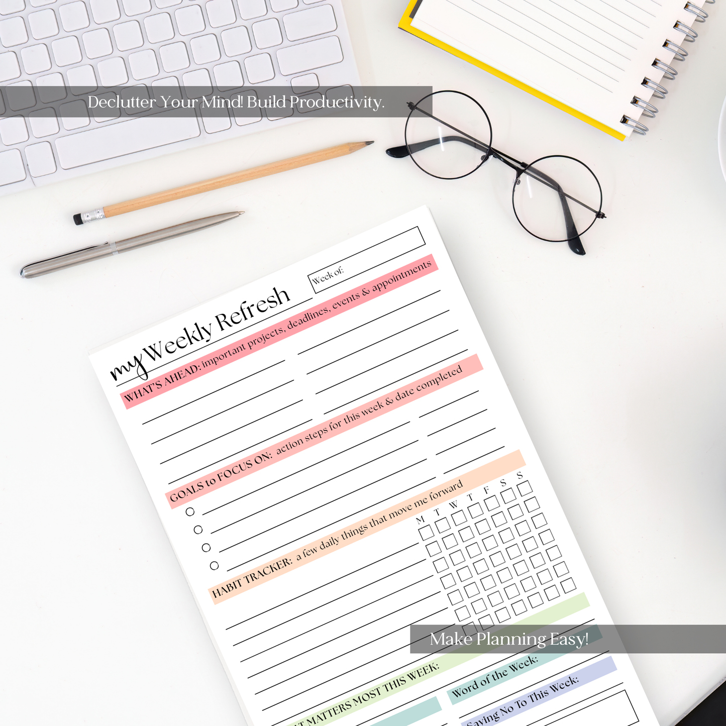 My Weekly Refresh Self-Care Planner Notepad: Portable Size, 50 Page Tear Off Style