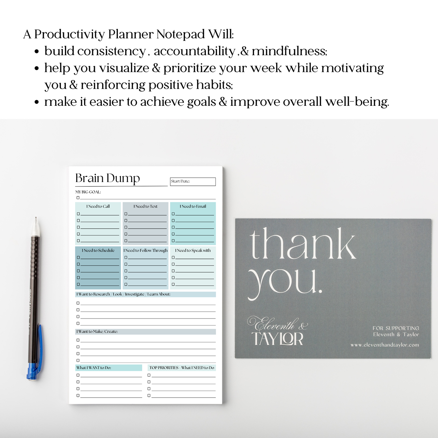 Brain Dump Planner Notepad in Blue