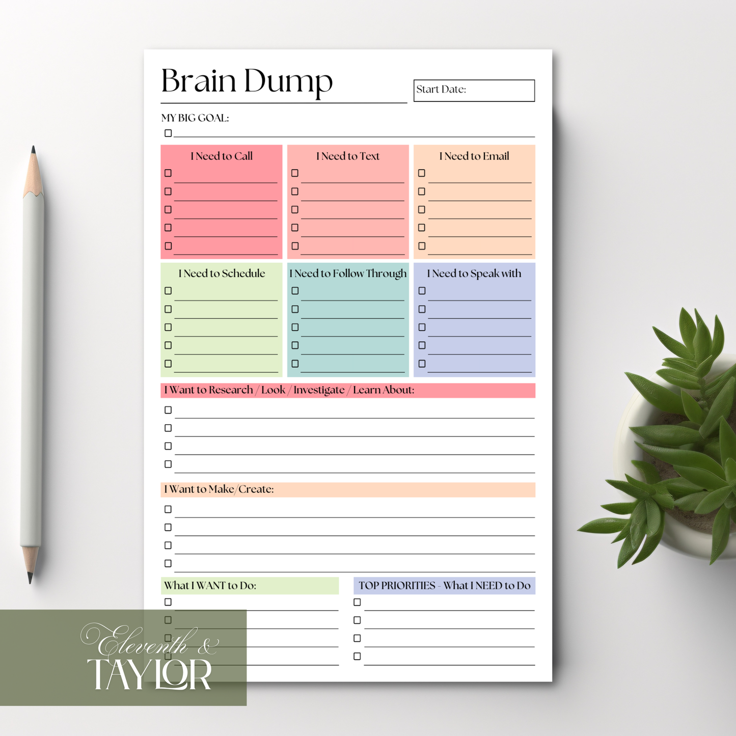 Brain Dump Planner Notepad in Rainbow