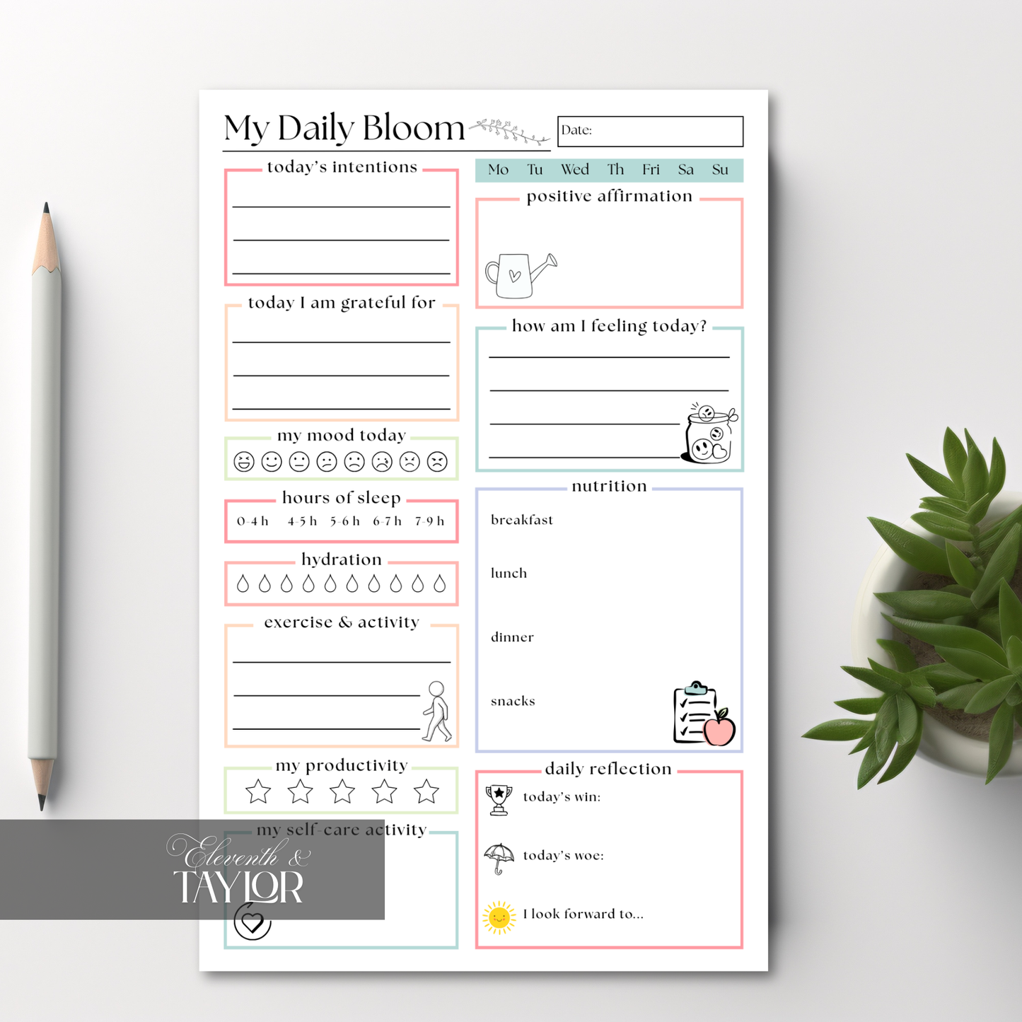 My Daily Bloom Self-Care Planner Notepad: 50 Page Tear Off Style Notepad