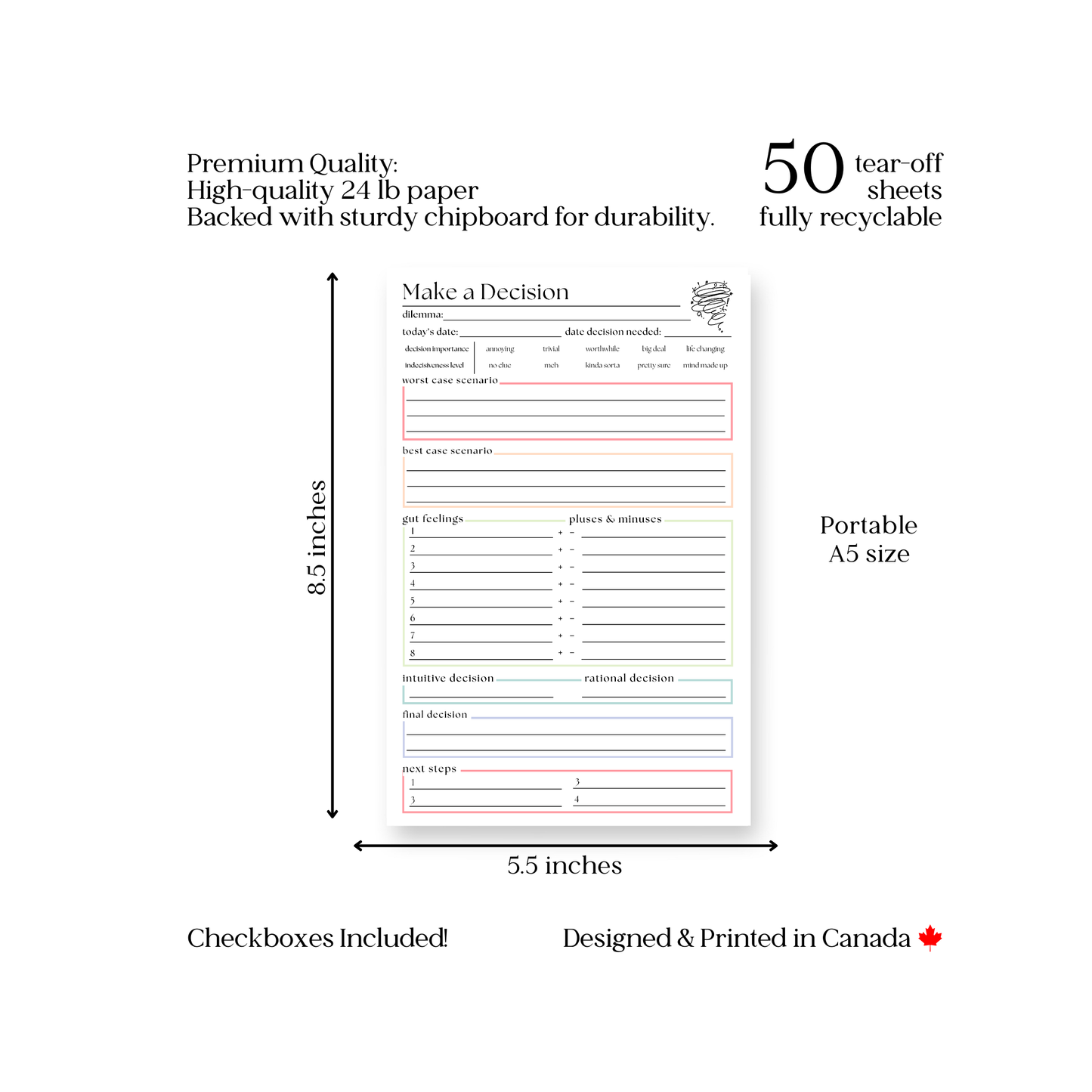 Decision Making Planner Notepad: 50 Page Tear Off Style Notepad