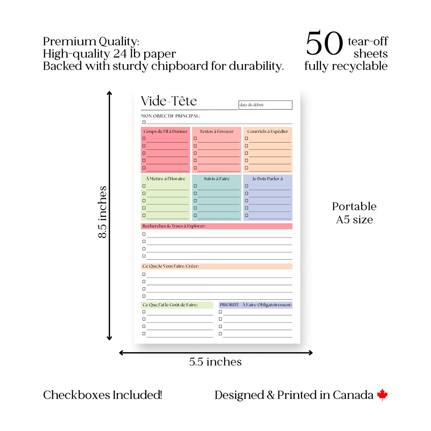 French Language Brain Dump Planner Notepad