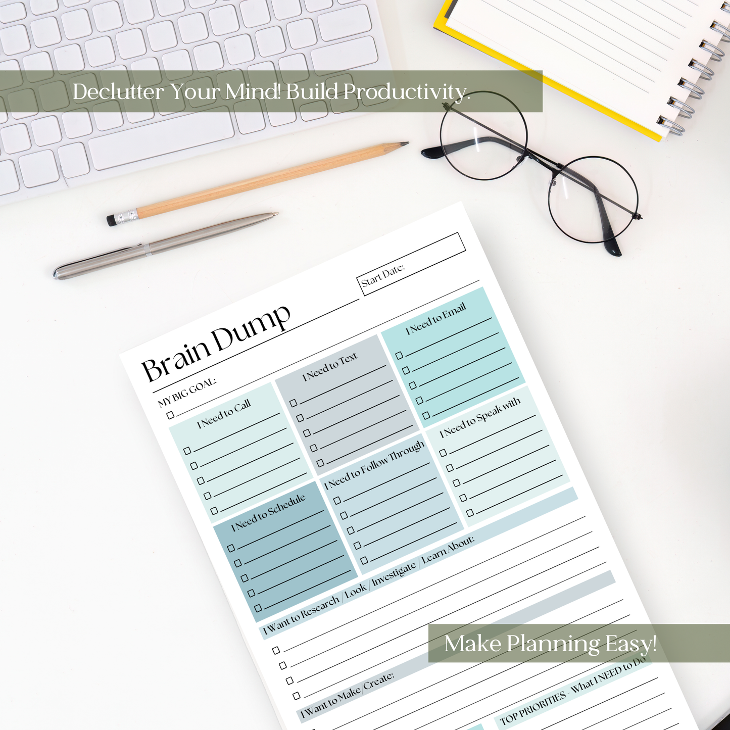 Brain Dump Planner Notepad in Blue
