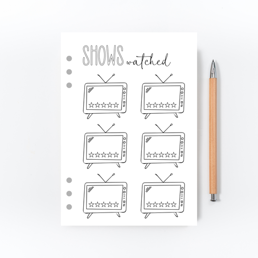 TV Show Log Page for Bullet Journal