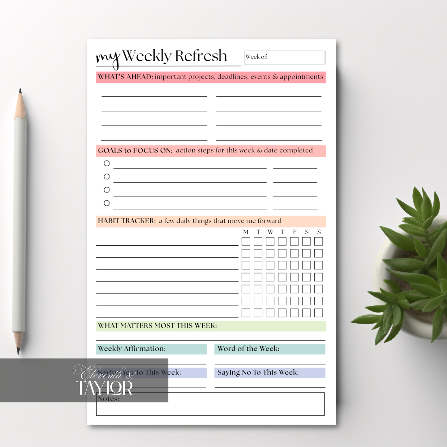 My Weekly Refresh Self-Care Planner Notepad: Portable Size, 50 Page Tear Off Style