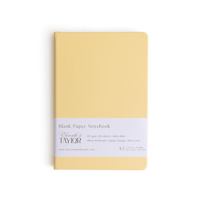 Pastel Yellow Hard Cover Blank Page Journal: 120gsm Paper