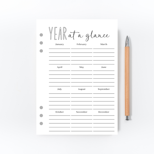 Year at a Glance Page for Bullet Journal