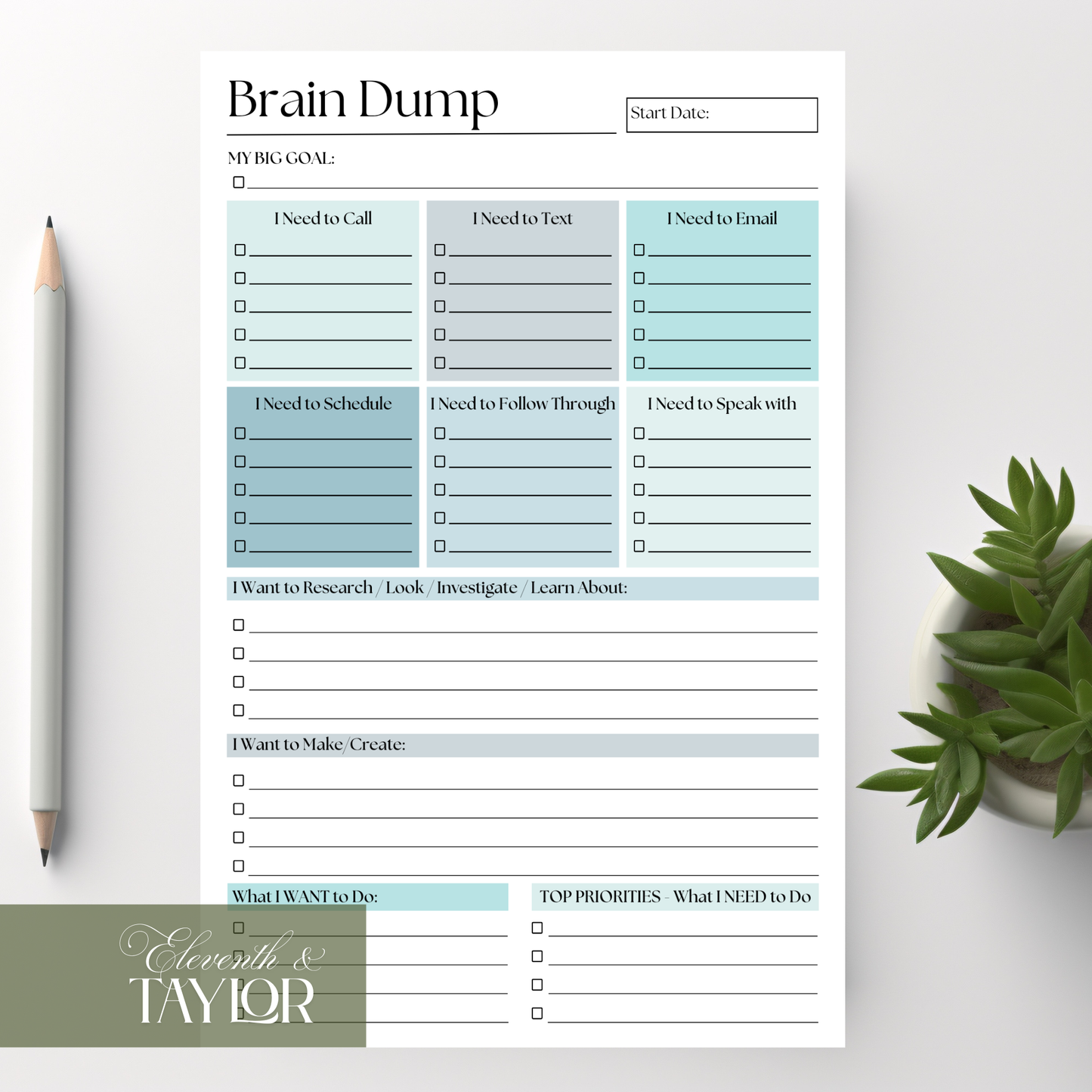 Brain Dump Planner Notepad in Blue