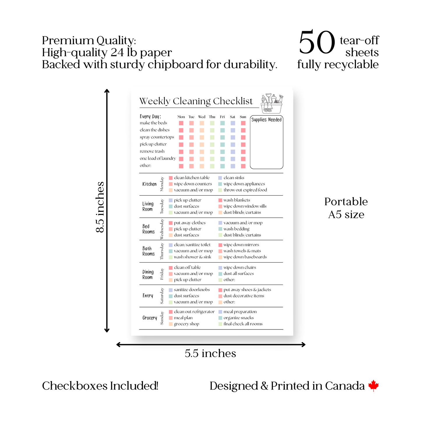 Weekly Cleaning Checklist Notepad