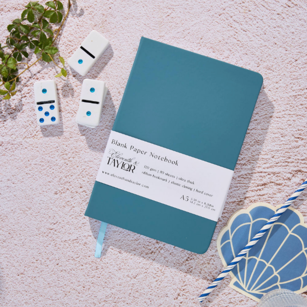 Teal Blue Hard Cover Blank Page Journal: 120gsm Paper