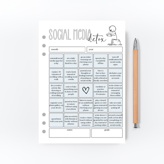 Social Media Detox BINGO for Bullet Journal